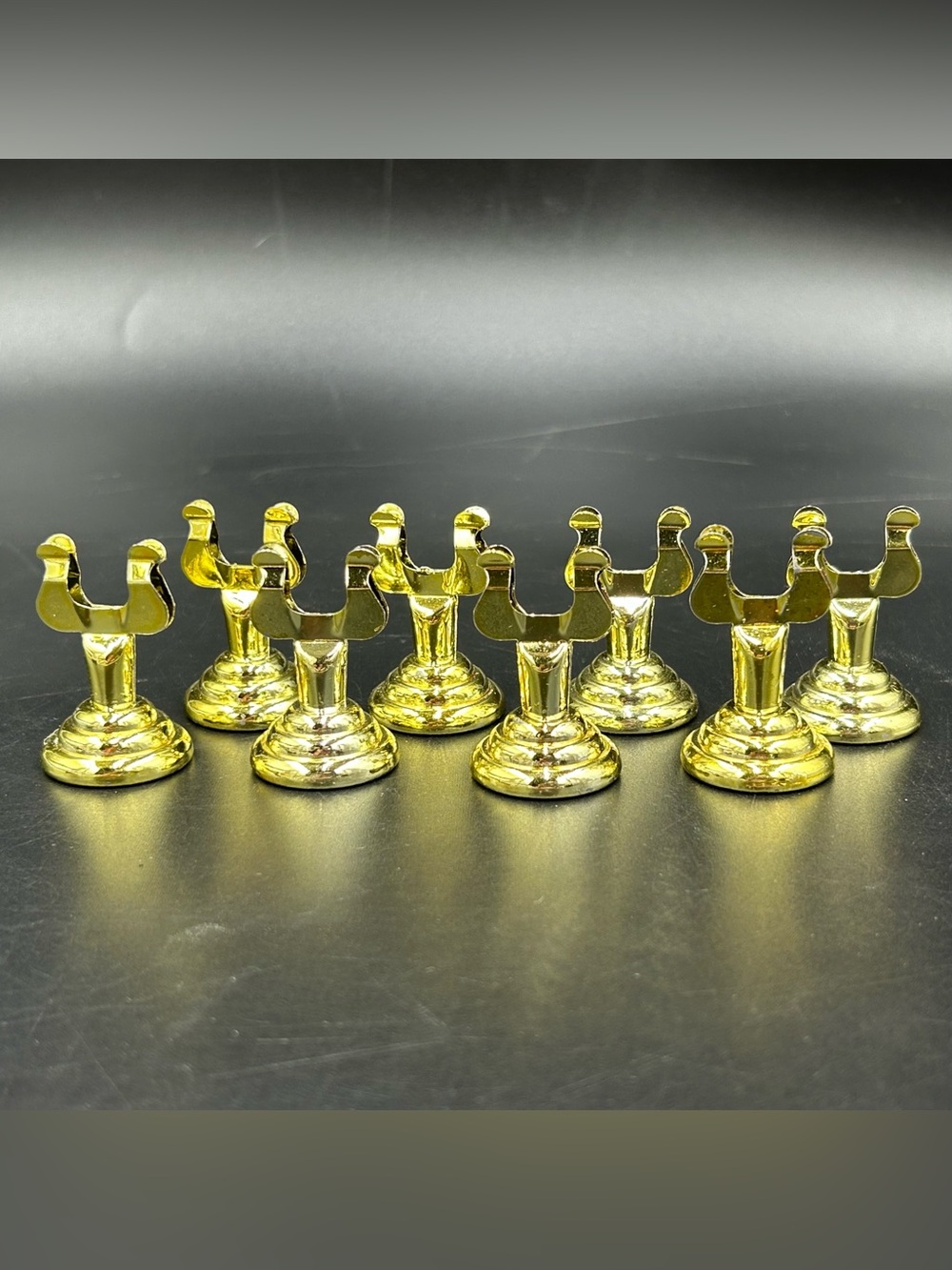 Set of 8 Vintage Gold Tone Metal Place Card Holders Name Card Table Stands